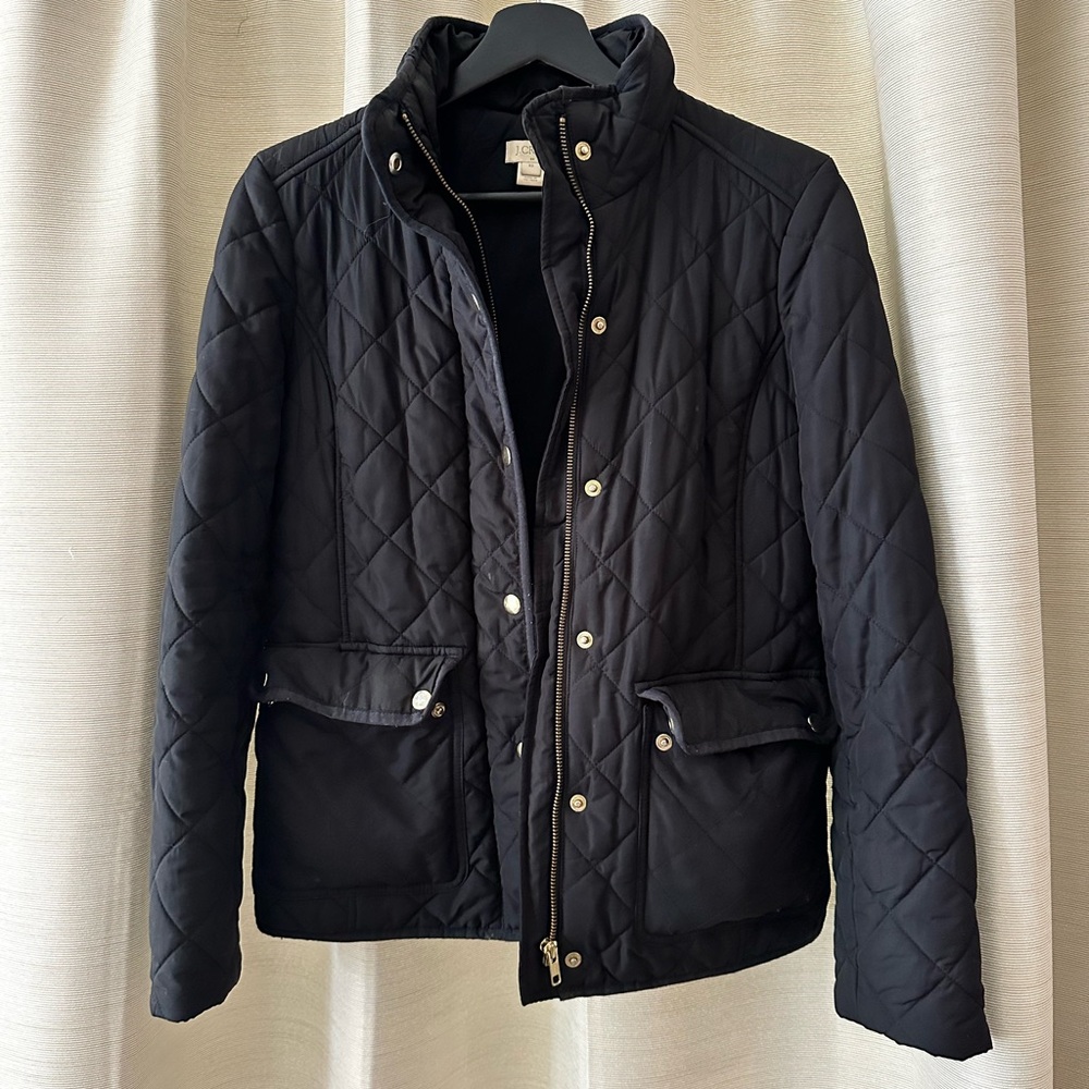 J. Crew Black Puffer Jacket with Diamond Quilting